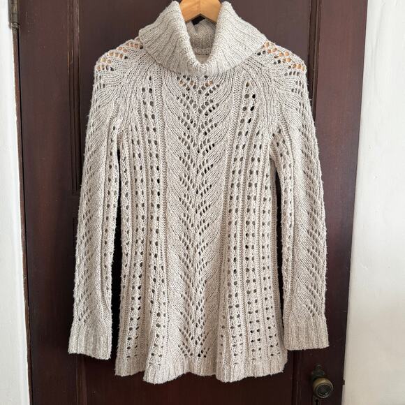 SLEEPING ON SNOW | Anthropologie Eldora Open Weave Cream Turtleneck | Small - Picture 1 of 7